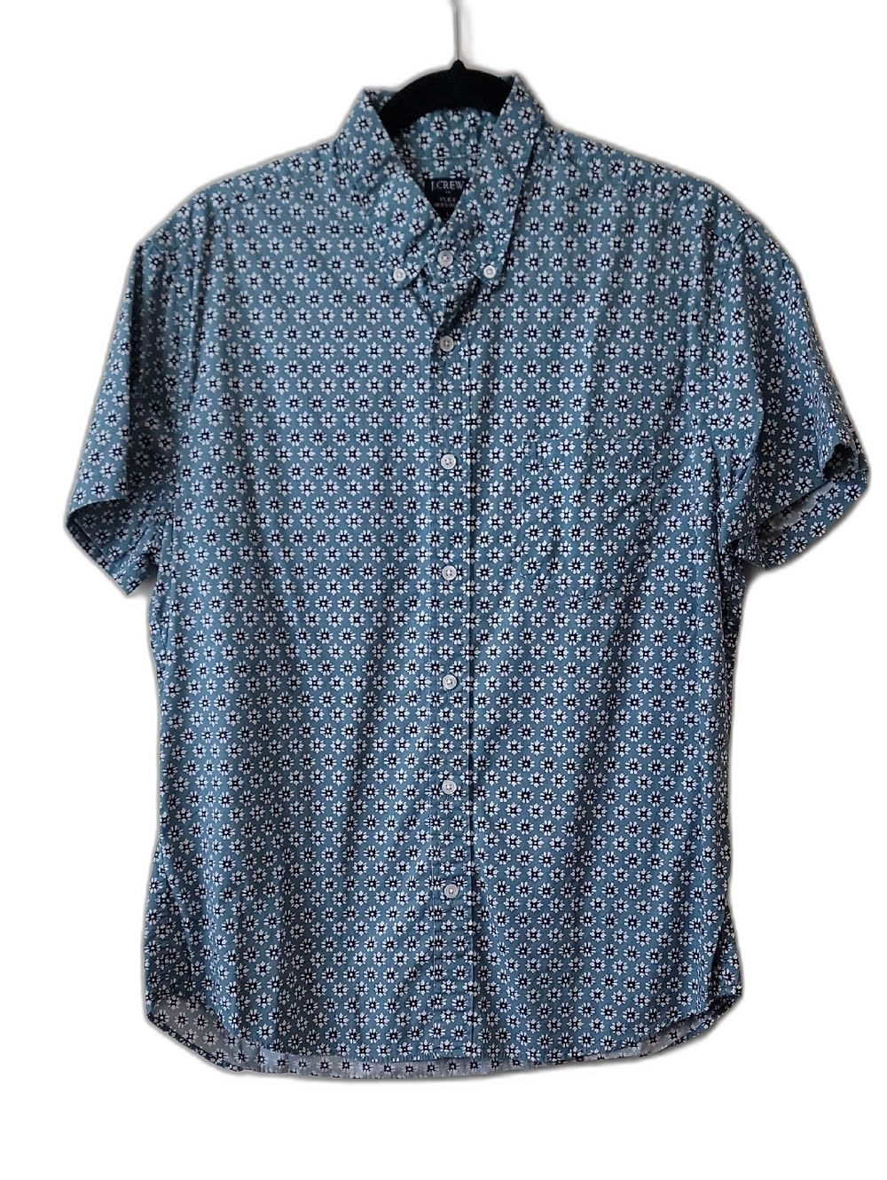 J. Crew Light Blue Short-Sleeve Button-Down Shirt with White Floral Print